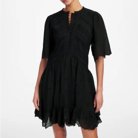 Madewell Dresses & Skirts - Madewell Eyelet Flutter Sleeve Mini Dress in Cotton Black Size 0